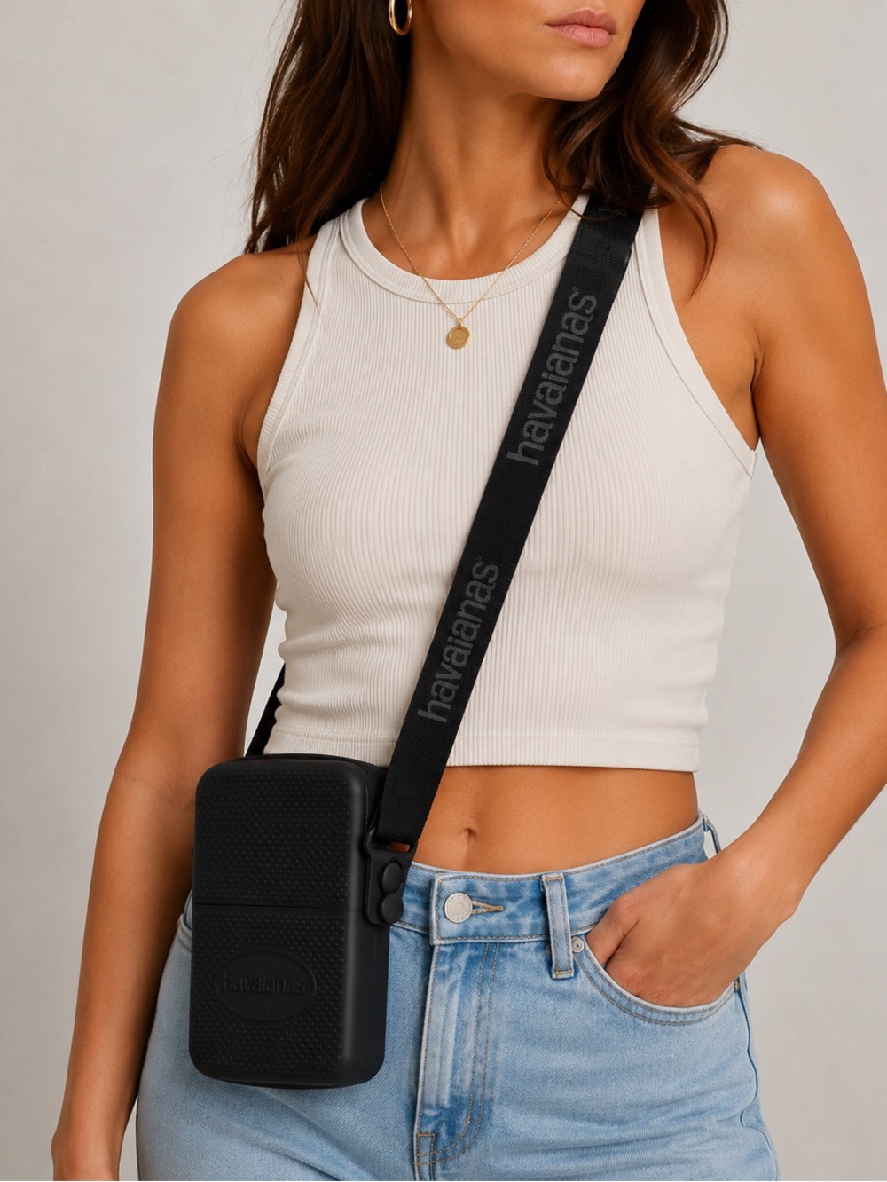 Havianas Street Bag Black Silicone Crossbody Phone Bag Travel Organizer